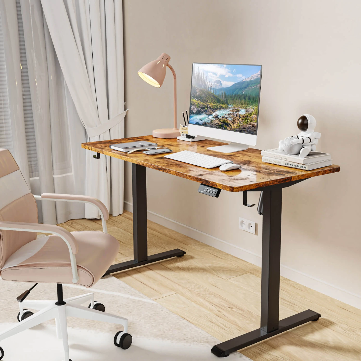 MOUNTUP 48x24" Electric Height Adjustable Standing Desk- Rustic Brown 4 MOUNTUP 48x24" Electric Height Adjustable Standing Desk- Rustic Brown - Image 2