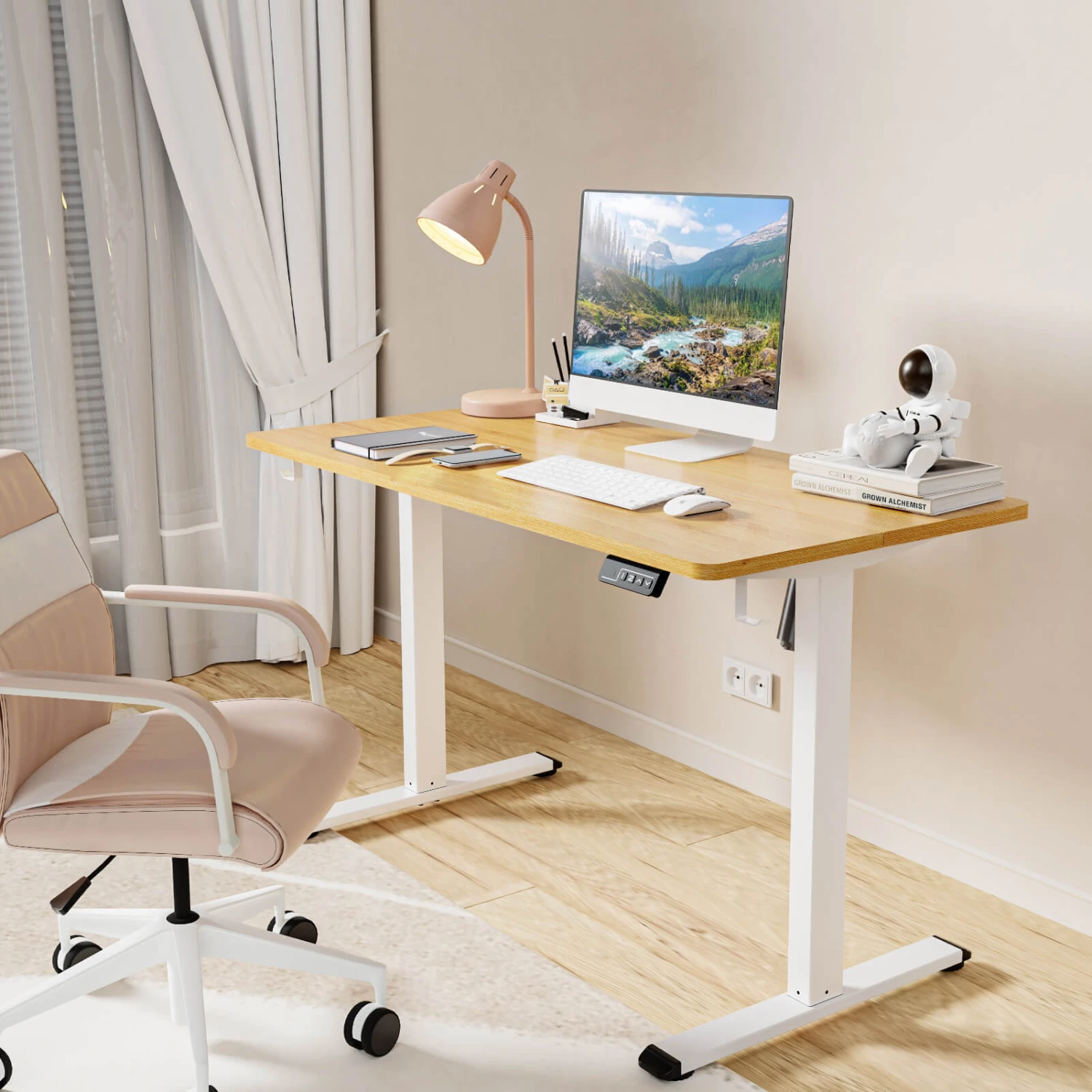 MOUNTUP 48x24" Electric Height Adjustable Standing Desk- Oak 4 MOUNTUP 48x24" Electric Height Adjustable Standing Desk- Oak - Image 2