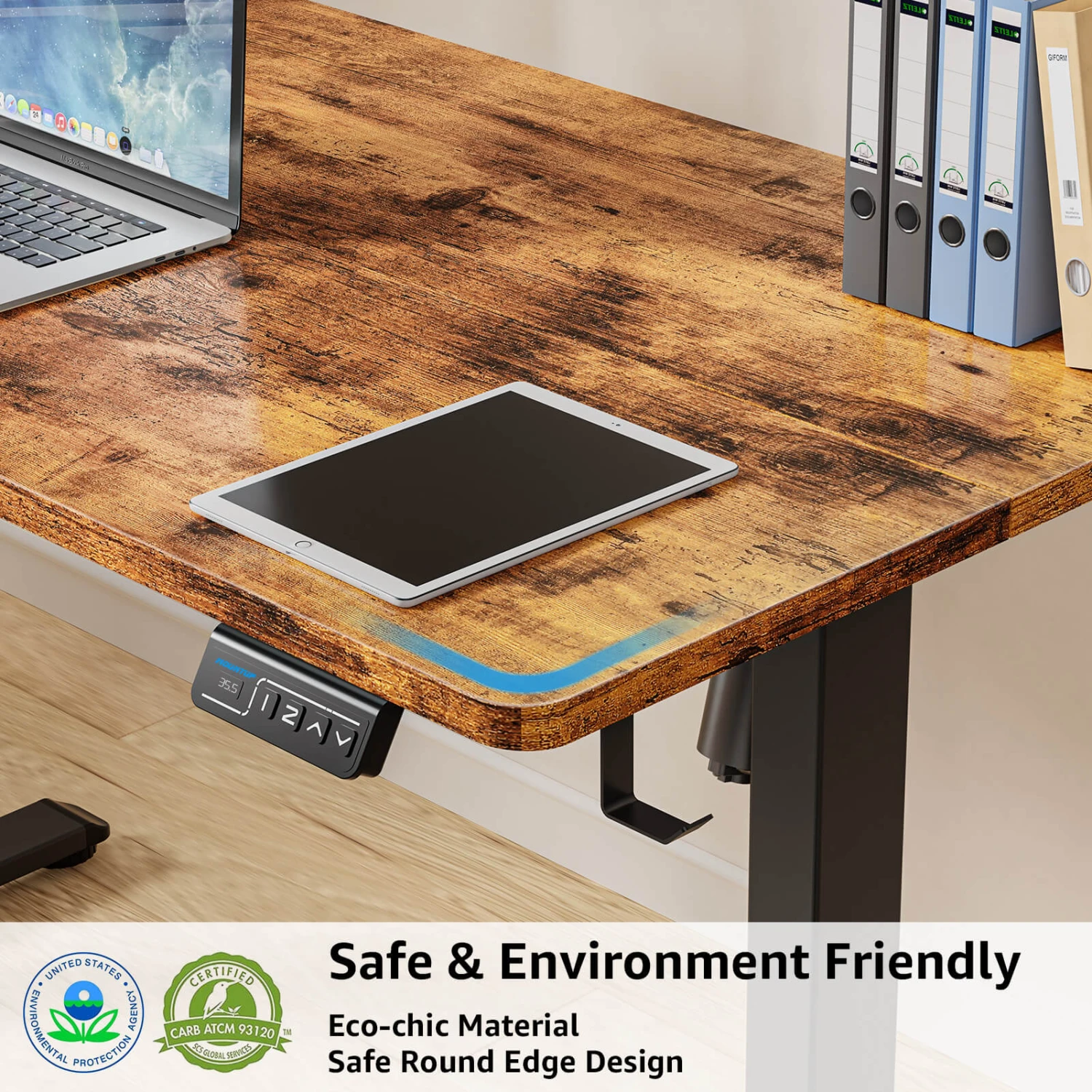 MOUNTUP 48x24" Electric Height Adjustable Standing Desk- Rustic Brown 5 MOUNTUP 48x24" Electric Height Adjustable Standing Desk- Rustic Brown - Image 3