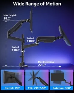 MOUNTUP Dual Monitor Stand For 49'' Curved Screen Stacking, Heavy Duty Dual Monitor Arm Holds 4.4 44 Lbs, Vertical Stacked Monitors Desk Mount, Full Motion, Height Adjustable, VESA Mount 75/100 -Mountup Store 08 2 2