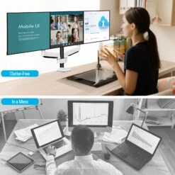 Full Motion Triple Monitor Desk Mount For Max 32'' Monitors MUA8003 -Mountup Store 1 4