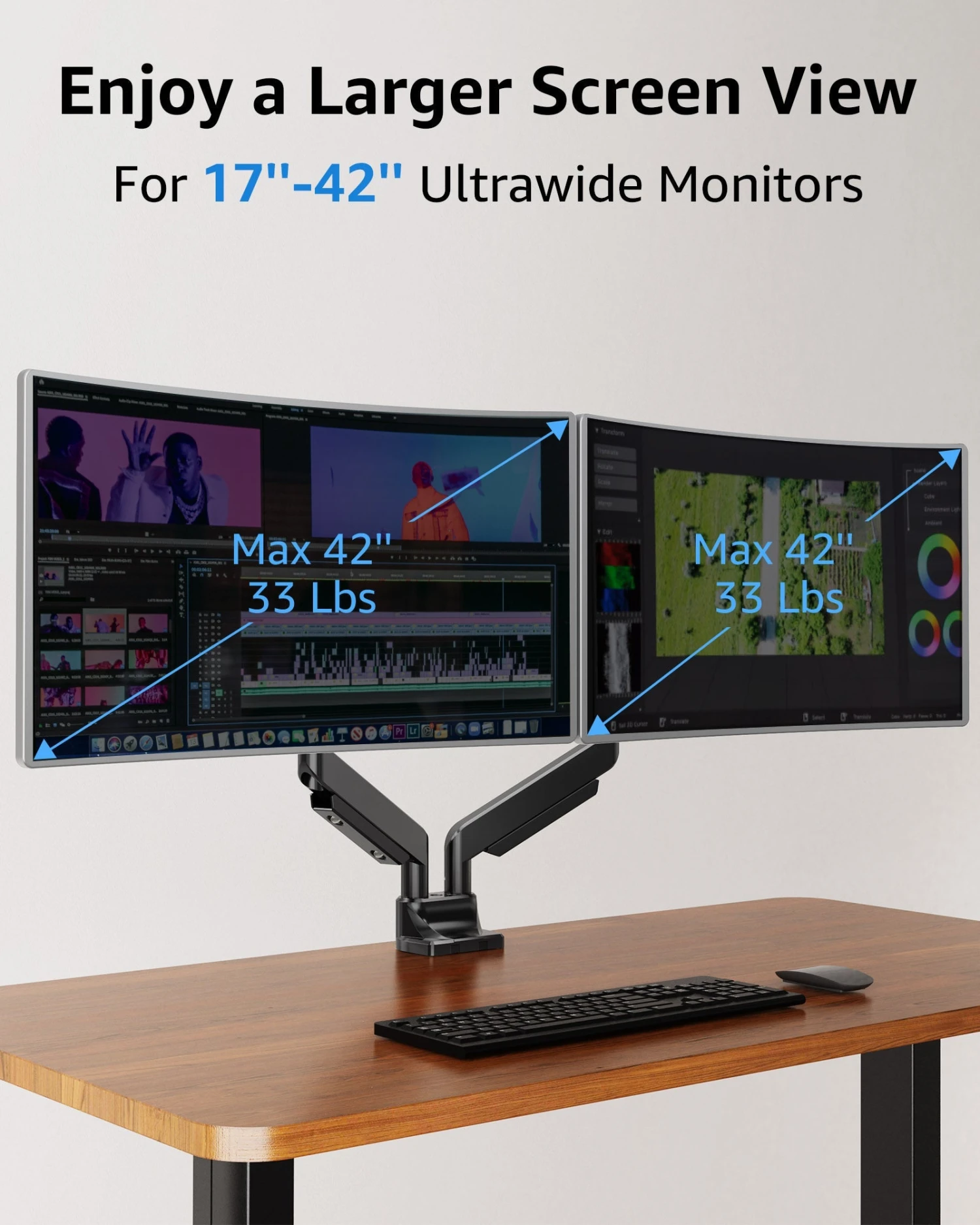 Dual Monitor Ultrawide Desk Mount For 17"-42'' Monitors MUA7012 4 Dual Monitor Ultrawide Desk Mount For 17"-42'' Monitors MUA7012 - Image 2