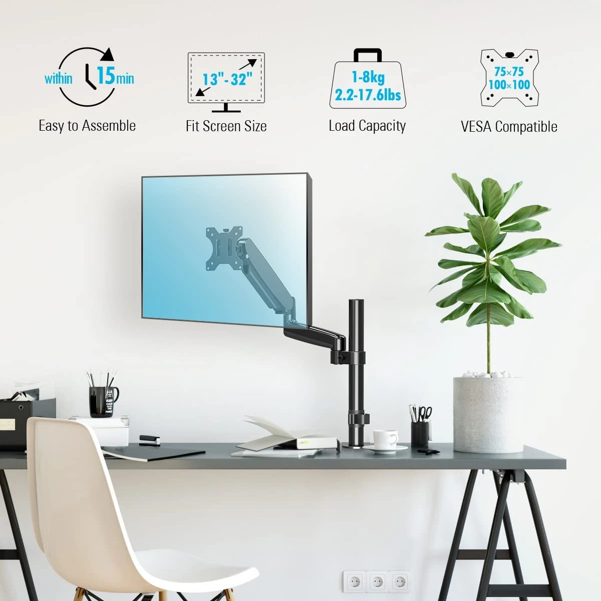 Single Monitor Desk Mount For 17''-32'' Monitors MUA0025 4 Single Monitor Desk Mount For 17''-32'' Monitors MUA0025 - Image 2