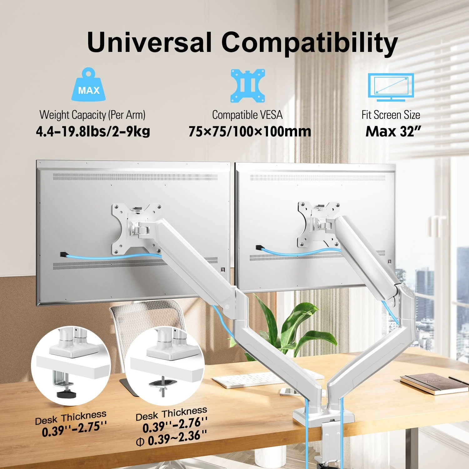 Dual Monitor Desk Mount For 14"- 32'' Monitors MUA8006W 6 Dual Monitor Desk Mount For 14"- 32'' Monitors MUA8006W - Image 4
