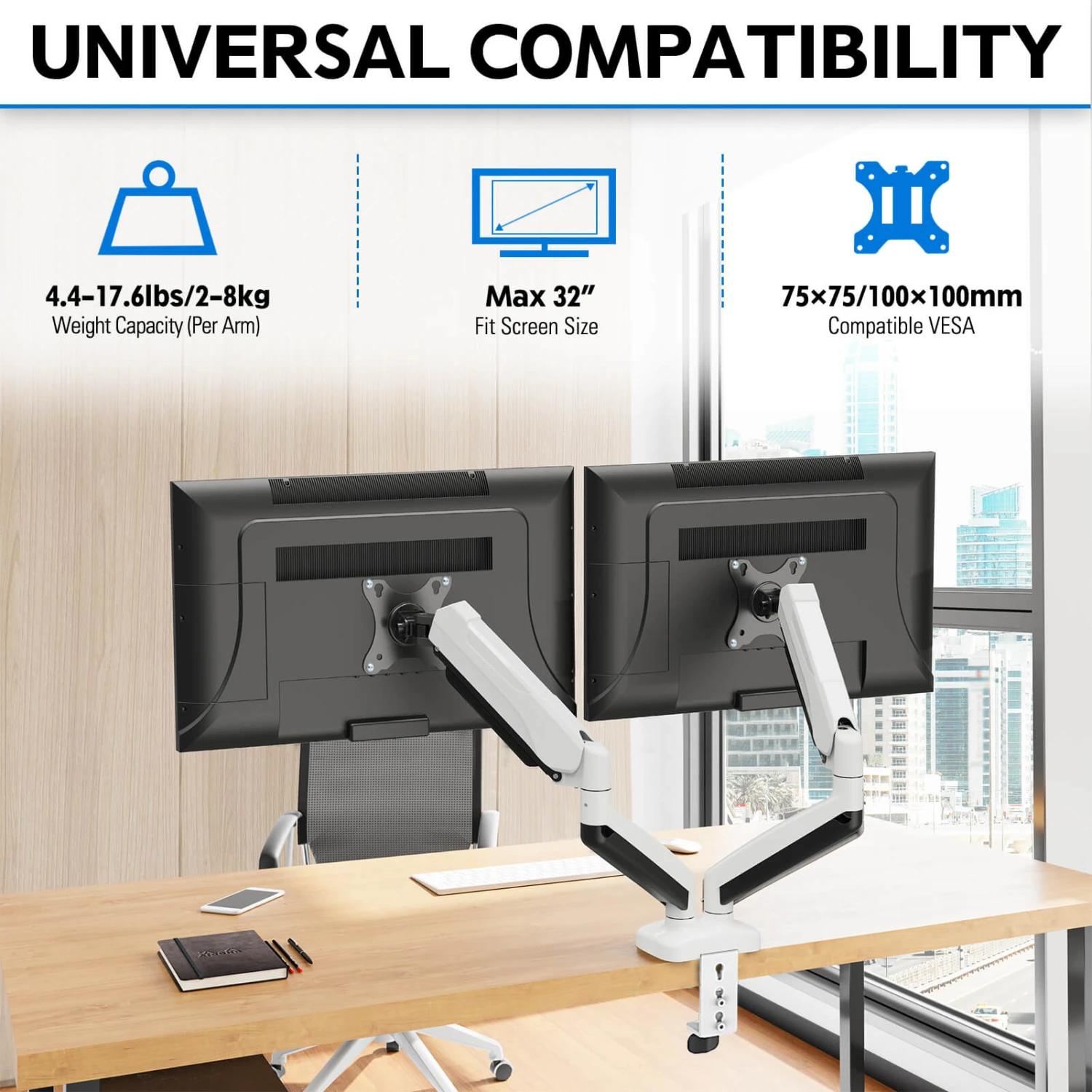 Dual Monitor Desk Mount For Max 32'' Monitors MUA0005-W 4 Dual Monitor Desk Mount For Max 32'' Monitors MUA0005-W - Image 2