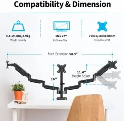 Full Motion Triple Monitor Desk Mount For Max 27'' Monitors MU0006A -Mountup Store 6A2