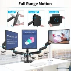 Full Motion Triple Monitor Desk Mount For Max 27'' Monitors MU0006A -Mountup Store 6A3