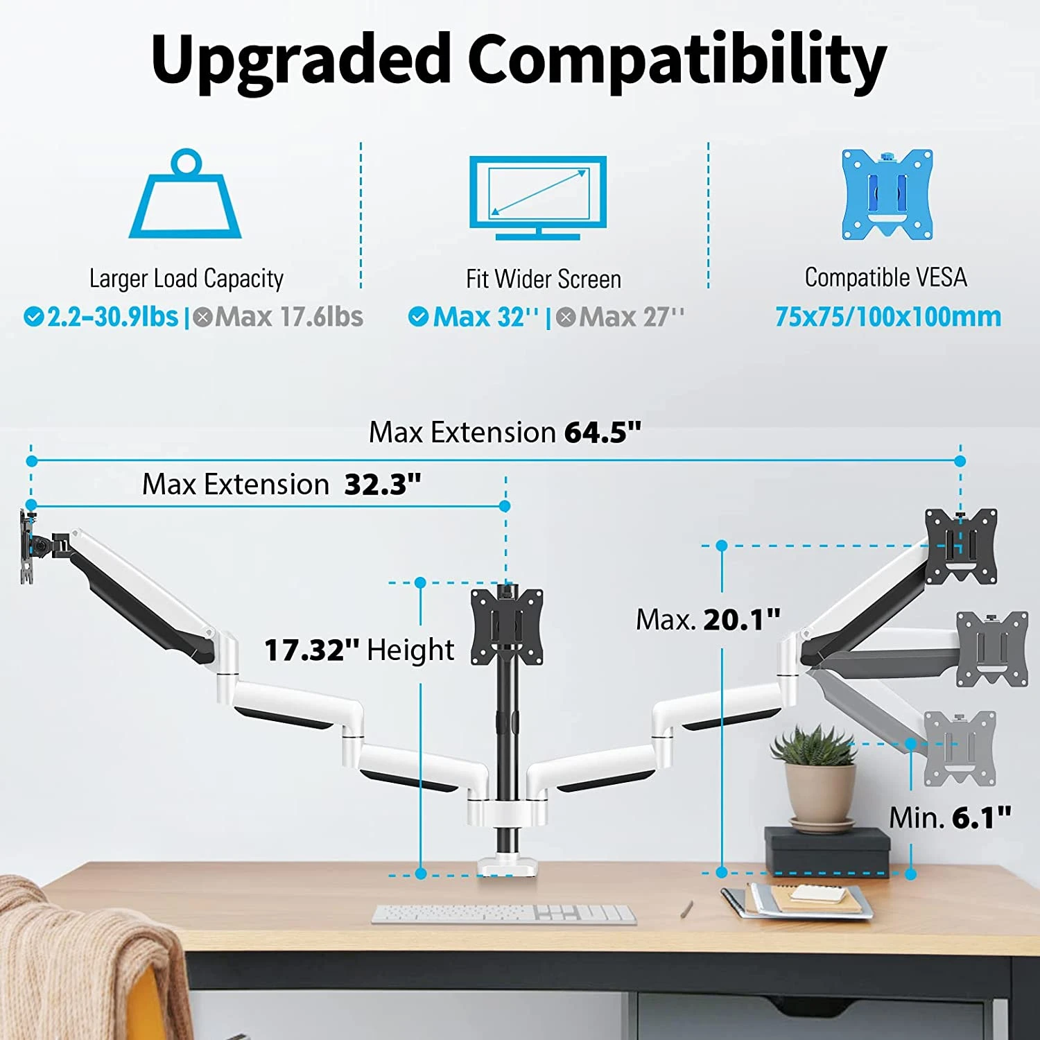Triple Monitor Desk Mount For Max 32'' Monitors MU8003 MU8004 4 Triple Monitor Desk Mount For Max 32'' Monitors MU8003 MU8004 - Image 2