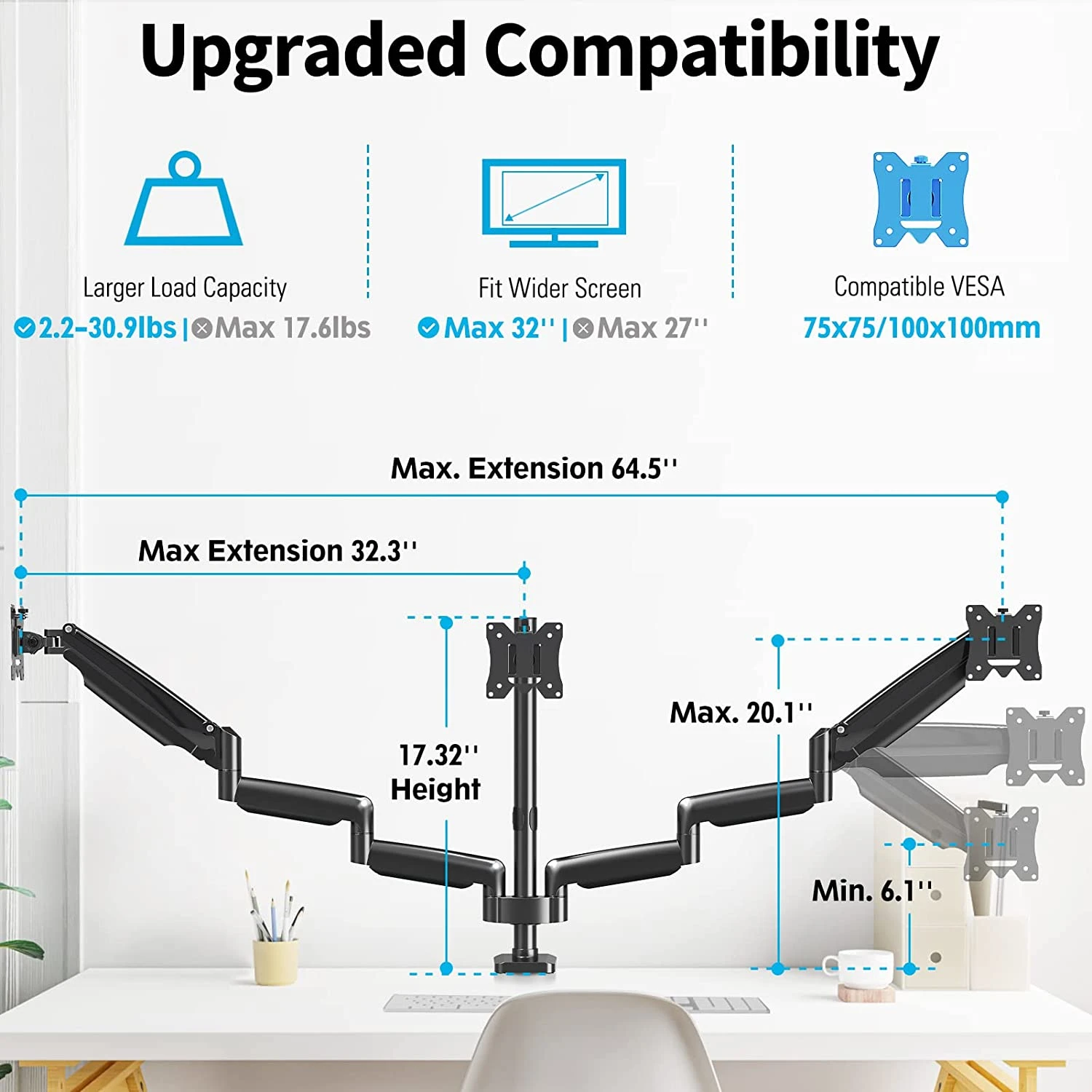 Triple Monitor Desk Mount For Max 32'' Monitors MU8003 MU8004 11 Triple Monitor Desk Mount For Max 32'' Monitors MU8003 MU8004 - Image 9