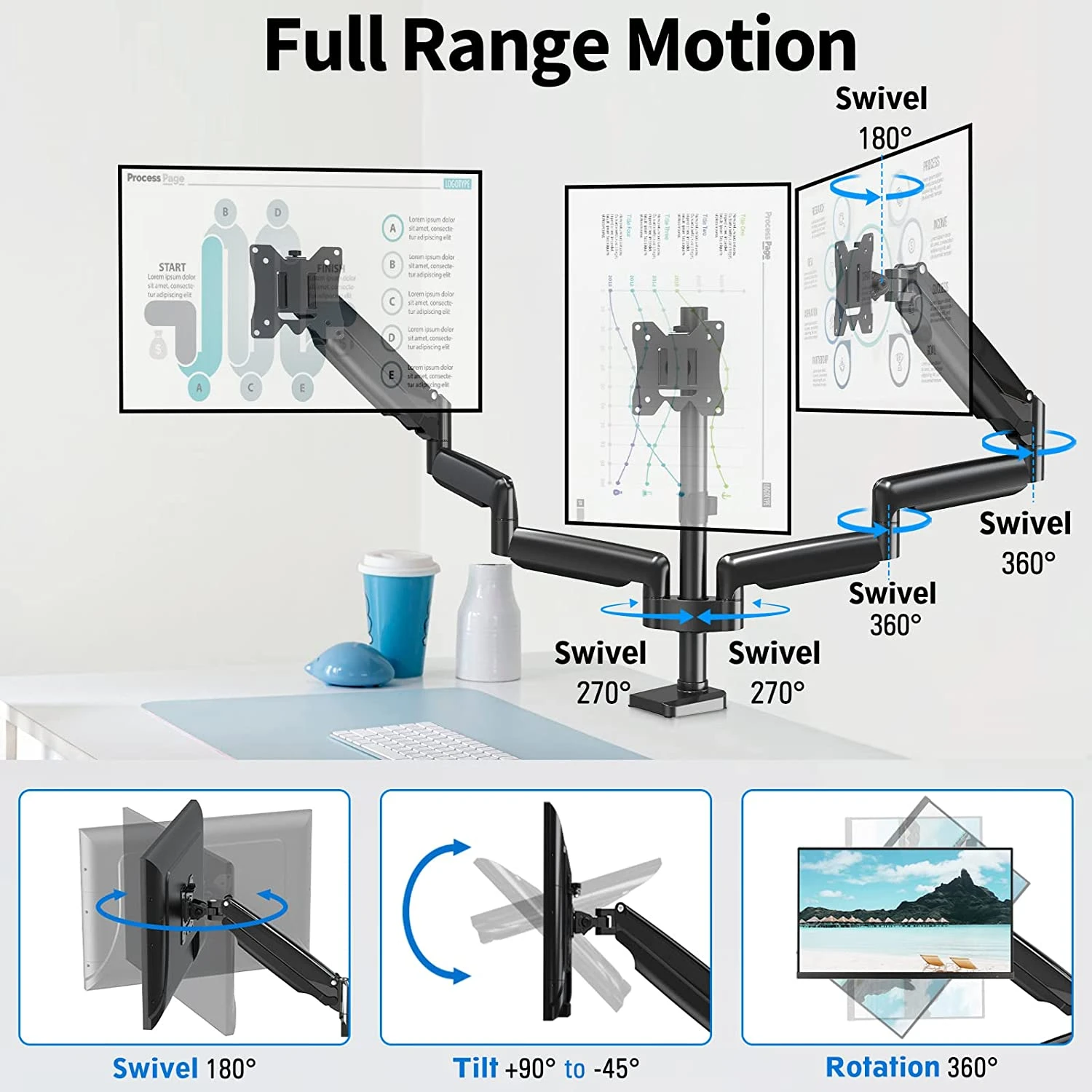 Triple Monitor Desk Mount For Max 32'' Monitors MU8003 MU8004 12 Triple Monitor Desk Mount For Max 32'' Monitors MU8003 MU8004 - Image 10