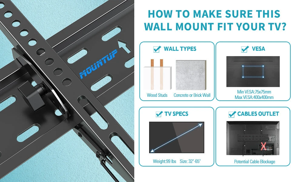 Tilting TV Wall Mount For 32''-65'' TVs MUT0007 12 Tilting TV Wall Mount For 32''-65'' TVs MUT0007 - Image 10