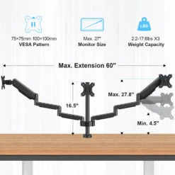 Triple Monitor Desk Mount For 17''-27'' Monitors MP0006 12 Triple Monitor Desk Mount For 17''-27'' Monitors MP0006 -Mountup Store MP0006 2