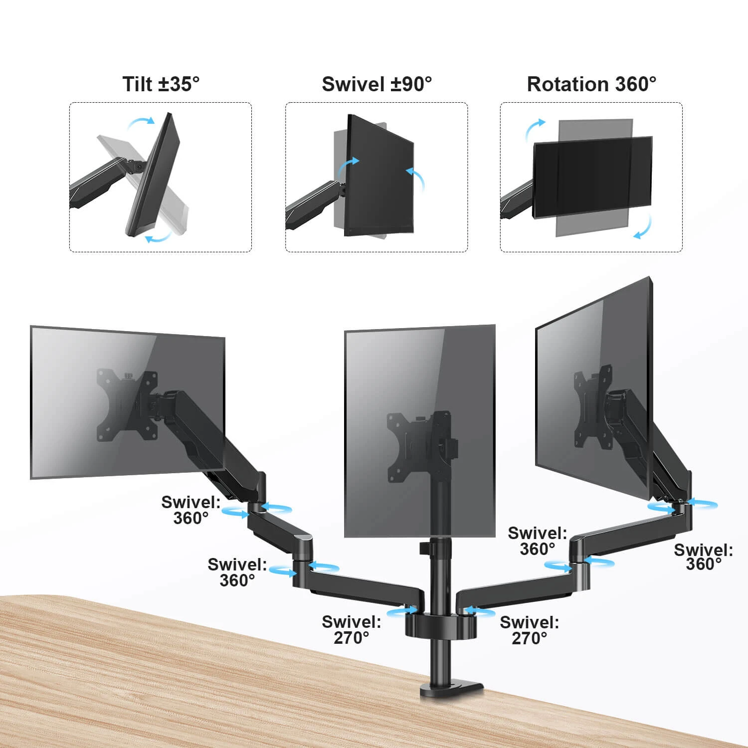 Triple Monitor Desk Mount For 17''-27'' Monitors MP0006 6 Triple Monitor Desk Mount For 17''-27'' Monitors MP0006 - Image 4