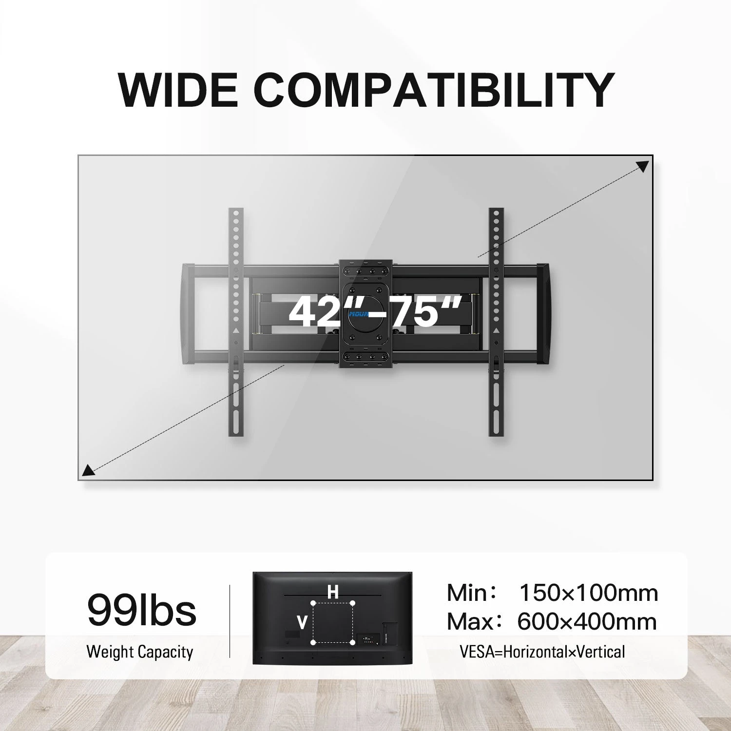 Full Motion TV Wall Mount For 42''-75'' TVs Up To 16'' Wood Stud MP0054 5 Full Motion TV Wall Mount For 42''-75'' TVs Up To 16'' Wood Stud MP0054 - Image 3