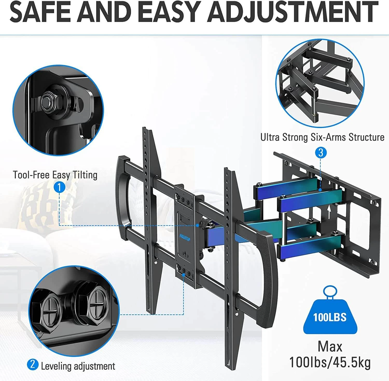 Full Motion TV Wall Mount For 42''-82" TVs MU0012-B 7 Full Motion TV Wall Mount For 42''-82" TVs MU0012-B - Image 5